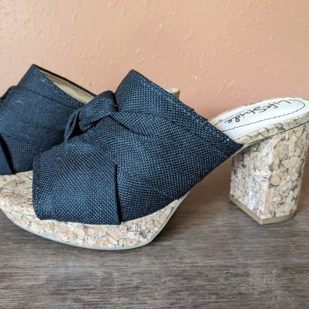 LifeStride Cork Heel Black Mule Shoes - 6.5 Medium - EUC